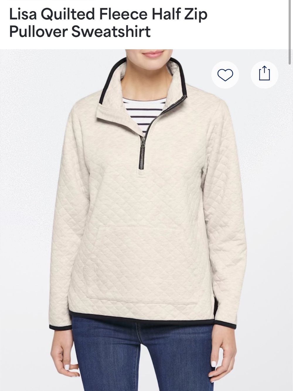 Market & Spruce Quilted Half-Zip Pullover Sweatshirt - Cream with Black Trim